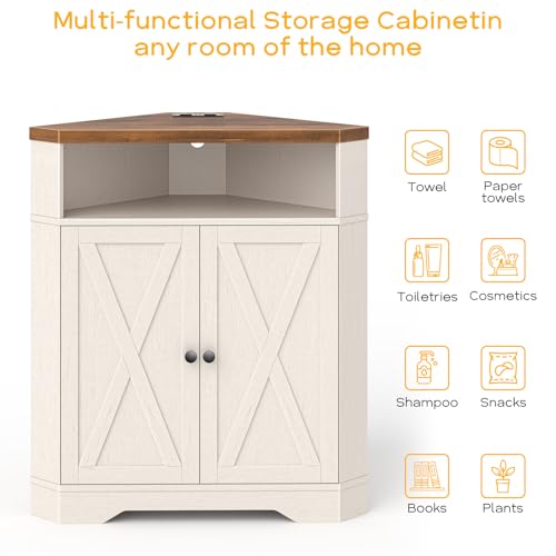 Small Corner Storage Cabinet with USB Ports and Outlets