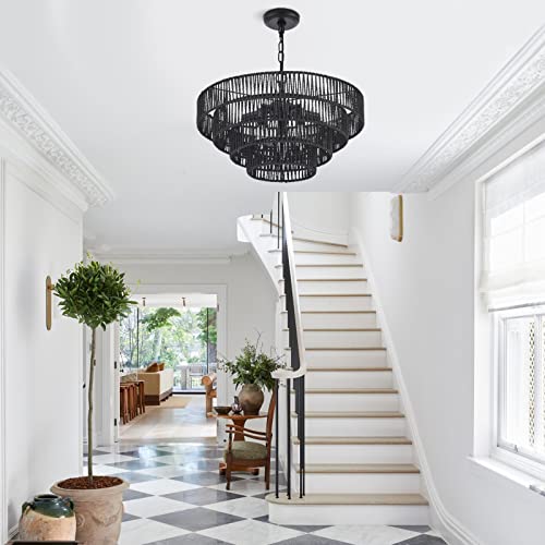20” Hand Woven Rattan Chandelier 6