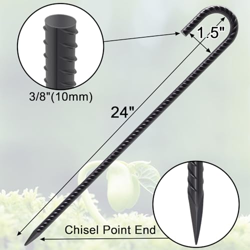 Rebar Stakes 24 Inch J Hook Heavy Duty (8 Count)
