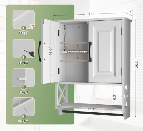 White Bathroom Cabinet Wall Mounted with Towels Bar
