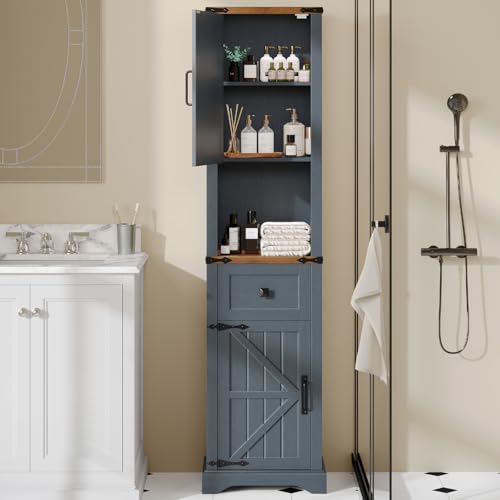 66" Tall Farmhouse Bathroom Storage Cabinet with Barn Doors