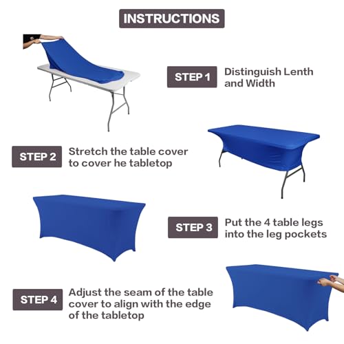 2 Pack 4FT Table Cloth for Rectangular Spandex Royal Blue Cover (2 Count)