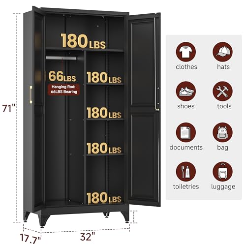 71" Tall Armoire Wardrobe Closet with Lock & Doors