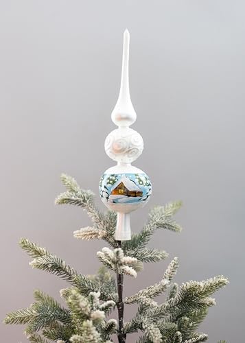 Christmas Finials Mouth Blown Tree Topper Elegant Mercury Glass Finial Tree Topper Hand Decorated Made in Poland