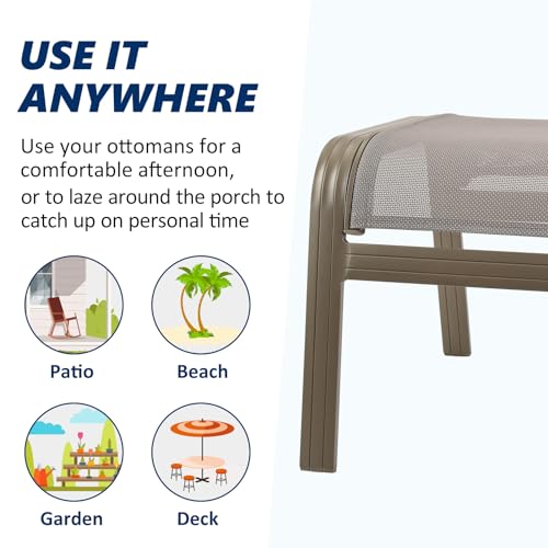 Patio Dining Chairs Footstools Outdoor Aluminum Ottoman Assembled Footrest Side Table 2 Set Champagne (2 Count)