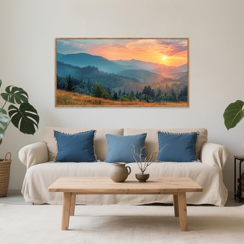 Mountain Sunset Framed Canvas Wall Art 40x20 Inch