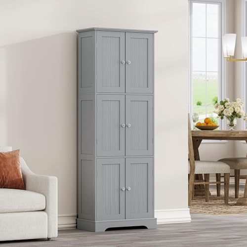 63.2" Tall Bathroom Storage Cabinet with 6 Doors