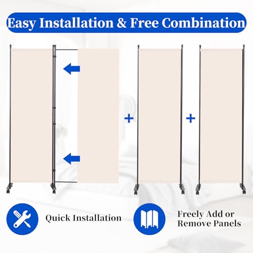 Room Divider 6FT 4 Panel Folding Wall Divider with Lockable Wheels (4 Count)