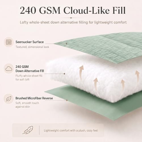 Full Size Comforter Set 7 Pieces Sage Green Seersucker Bed in a Bag