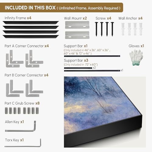 36"x46" Extra Large Framed Wall Art Winter Sunrise in Snowy Pine Forest Watercolor Style for Home Living Room Bedroom Decor