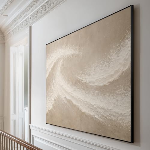 36"x46" Extra Large Framed Wall Art Soft Sand Wave Abstract Neutral Illustration for Home Living Room Bedroom Decor