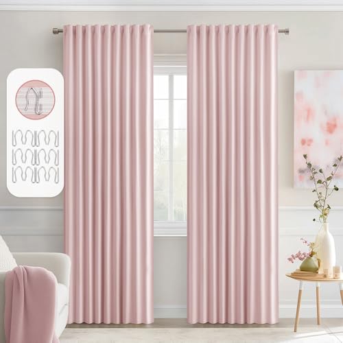 Light Pink Back Tab Blackout Curtains 52x90 Inch Long 2 Panels Set (2 Count)