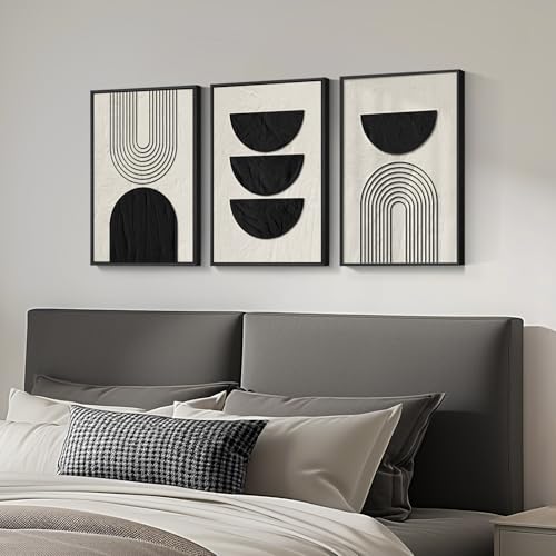 Framed Boho Black and White Abstract Wall Art Set (3 Count)