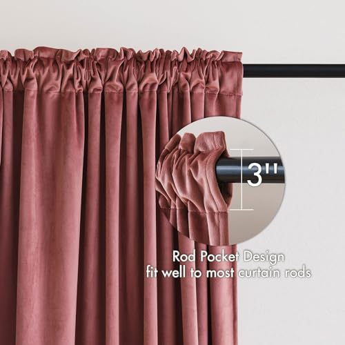 Dusty Rose Pink Velvet Room Darkening Curtains for Bedroom W52 x L80 (2 Count)