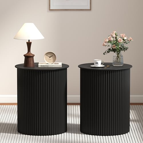 Small Round Side Table Fluted Night Stand Set of 2 (2 Count)