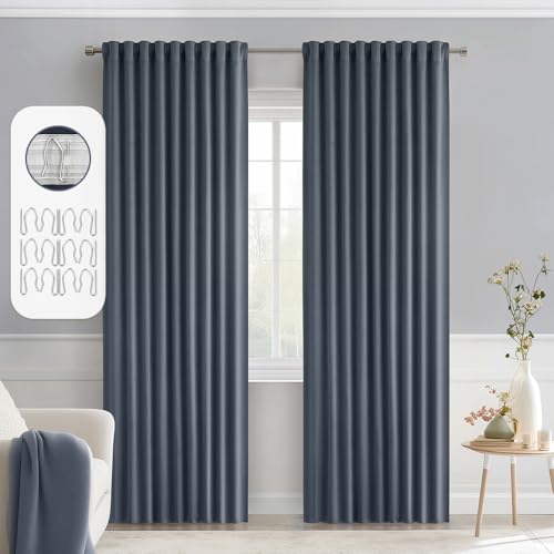 Stone Blue Back Tab Blackout Curtains 52x90 Inch Long 2 Panels Set (2 Count)