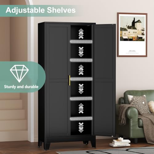 Metal Pantry Cabinet with 2 Doors and 5 Adjustable Shelves