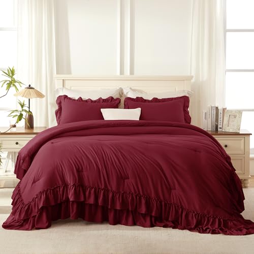 Burgundy Super King Plus Ruffle Comforter Set