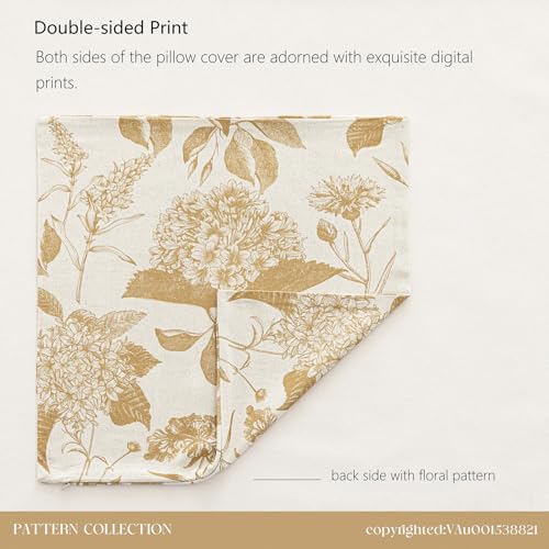 Set of 2 Linen Floral Vintage Throw Pillow Covers Neutral Accent Print Decorative Cozy Cushion Covers Farmhouse Home Decor for Sofa Chair Couch Bed Living Room