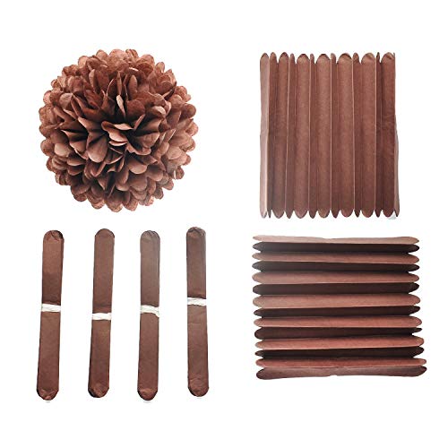 10" Brown Tissue Pom Poms DIY Tissue Paper Flowers for Birthday Wedding Baby Shower Tea Party Dessert Table Decoration (18 Count)