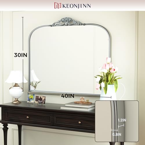 40x30 Silver Vintage Arched Mirror for Wall