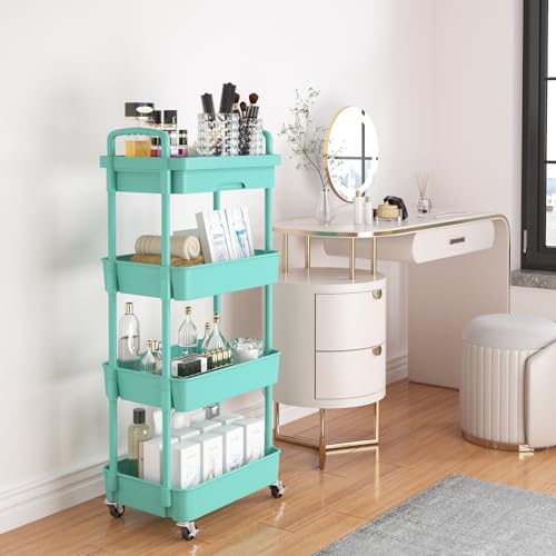 4 Tier Utility Cart with Drawer & Wheels (4 Shelves)