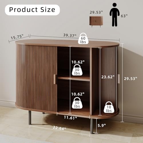 40" Fluted Buffet Sideboard Cabinet with Sliding Door