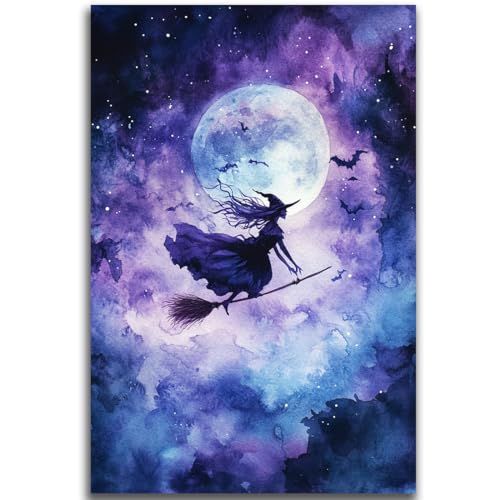 Witch On Broom Flying Wall Art