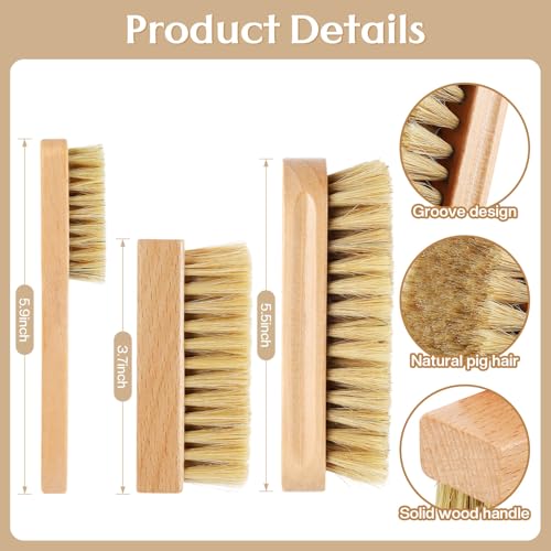 3 Pcs Wood Laundry Stain Brush Stain Remover Brushes with Boar Bristle Small Stain Brush for Clothes for Scrubbing Stains from Furniture Fabric Leather (3 Count)
