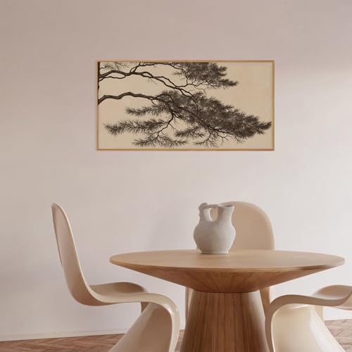 Large Vintage Pine Tree Branch Framed Canvas Wall Art