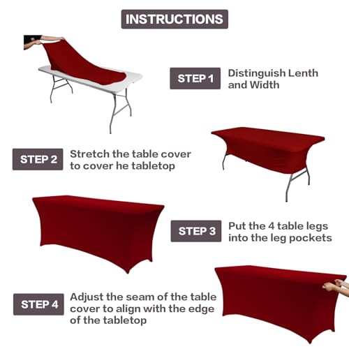 2 Pack 6FT Table Cloth for Rectangular Spandex Burgundy Table Cover (2 Count)