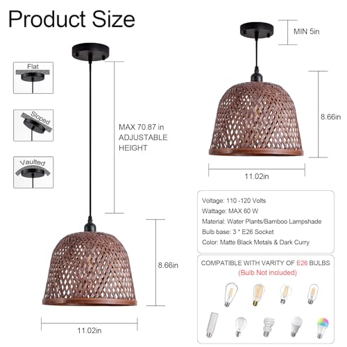 3 Pack Bamboo Pendant Light