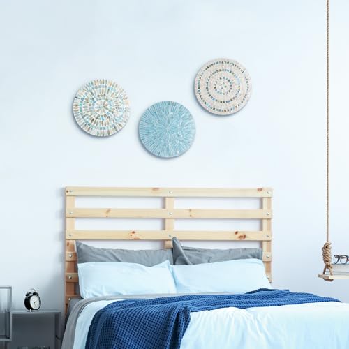 3 Pcs 11.8 Inches Spring Summer Blue Mother of Pearl Shell Plate Coastal Wall Art Mosaic Wall Sculpture Shell Handmade Hanging Plates Arts for Bedroom Bathroom Home Office Hotel (3 Count)