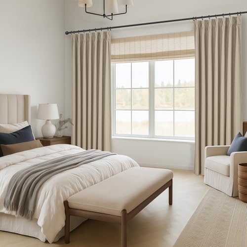 100% Blackout Viral Curtains 84 Inch Length 2 Panels Set Farmhouse Style for Bedroom Windows