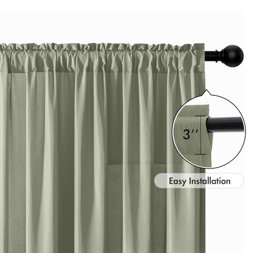 Sage Green Privacy Sheer Curtains 2 Panels 42W x 84L (2 Count)