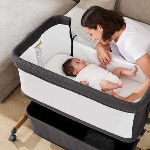 3-in-1 Baby Bassinet, Bedside Sleeper & Rocking Bassinet for Newborn