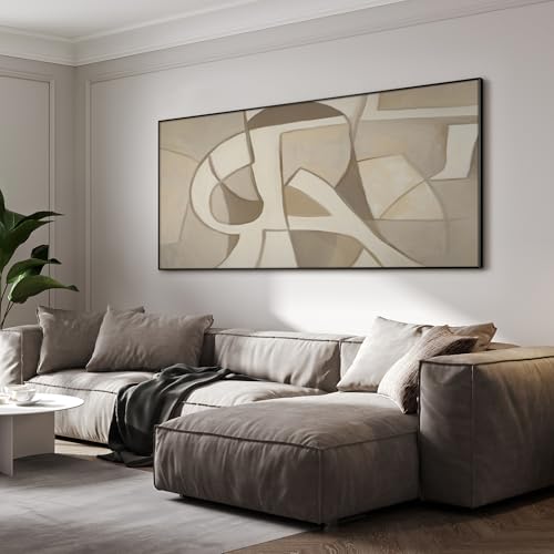 36"x72" Extra Large Framed Wall Art Neutral Abstract Geometric in Mid
