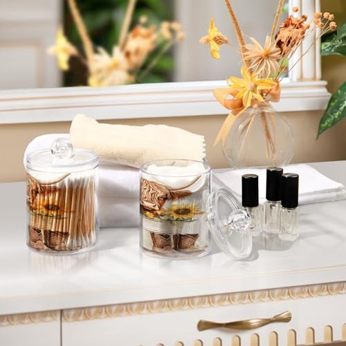 2 Pack Qtip Holder Organizer Dispenser Watercolor Sunflower Highland Cow Bathroom Storage Canister Cotton Ball Holder Container for Cotton Pads (2 Count)