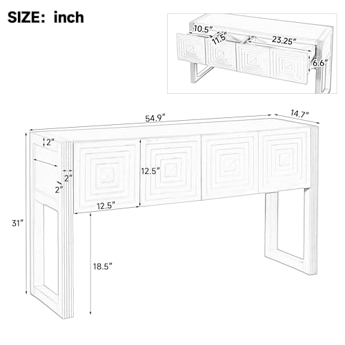 55" Carved Console Table with 3 Soft