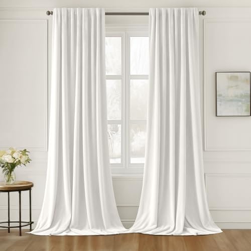 White Velvet Pinch Pleat Blackout Curtains W52 X L84 Inches (2 Count)