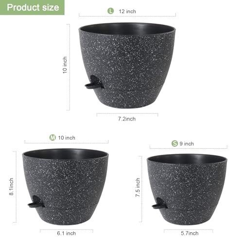 12/10/9 inch Self Watering Pots for Indoor Outdoor Plants, Set of 3 (3 Count)
