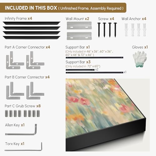 46"x60" Extra Large Framed Wall Art Coastal Flower Field with Sailing Boats Serene Landscape Illustration for Home Living Room Bedroom Decor