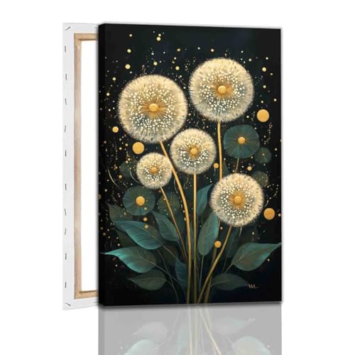 Dandelion Wall Art Abstract Botanical Pictures White Dandelion Wall Art Moody Green Plants Painting Rustic Floral Canvas Abstract Flower Painting Wildflower Vintage Moody Artwork 16x24inch Framed