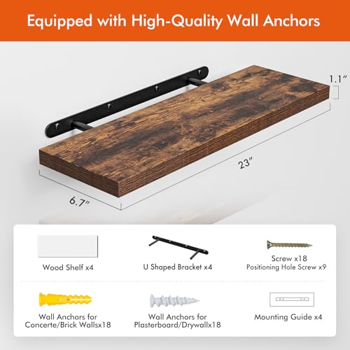 23’’Rustic Brown Floating Shelves for Wall (4 Count)