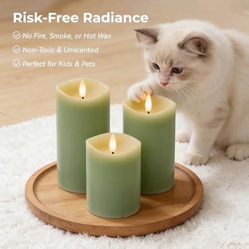 Pastel Green LED Real Wax Made Flameless Battery (3 Count)