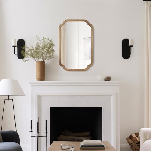 20" x 30" Rounded Corner Arch Wall Mirror with Wood Frame for Entryway