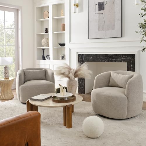 34" W Boucle Swivel Barrel Chairs with Pillow Set of 2 (2 Count)