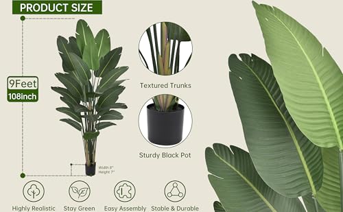 Artificial Bird of Paradise Tree 9FT 25 Thick Matte Texture Leaves
