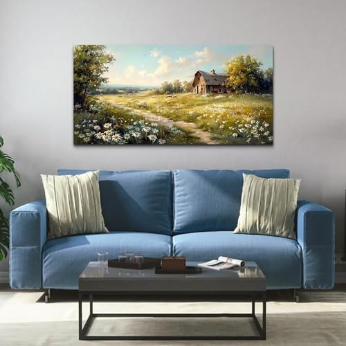 Large Wall Decor Canvas For Living Room Wall Art For Bedroom Office Wall Decor Vintage Country Field Painting Pictures Decoration Artwork Farmhouse Home Decor Mural Aesthetics 24"x48"