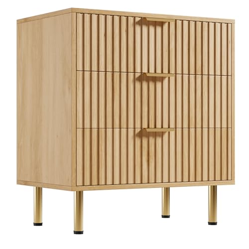 Fluted Natural 3 Drawer Dresser for Bedroom with Deep Drawers